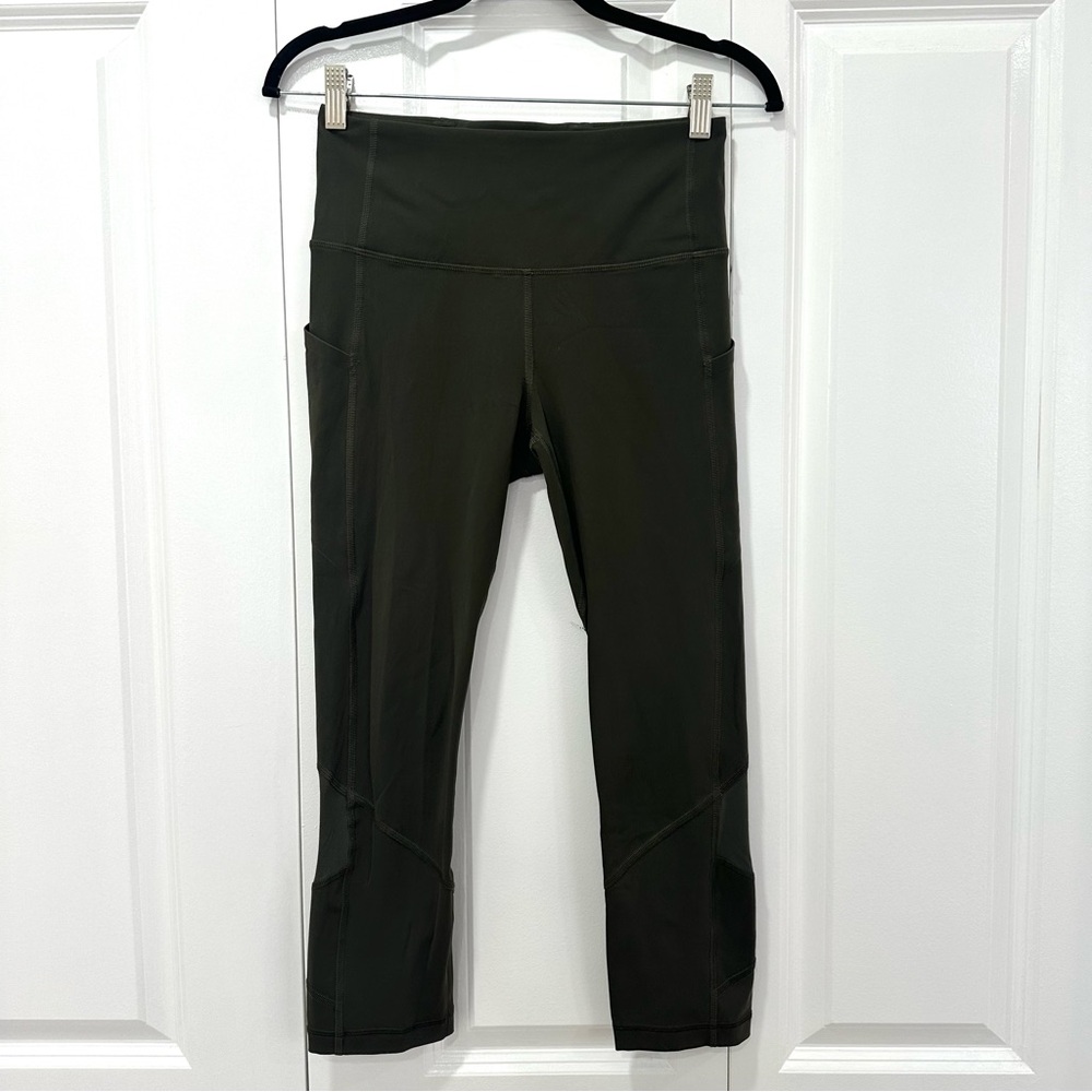 Lululemon Dark Olive Pace Rival High Rise Crop 22” Size 4
